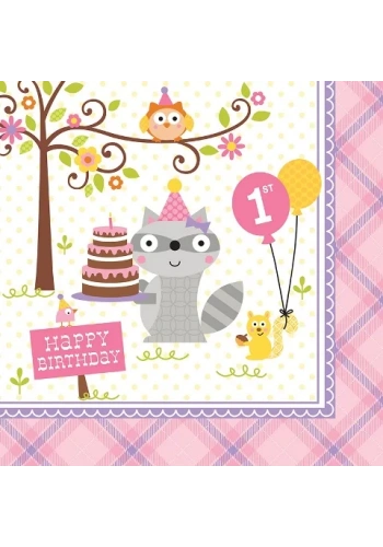 Happy Woodland Pembe 1 Yaş B. Peçete