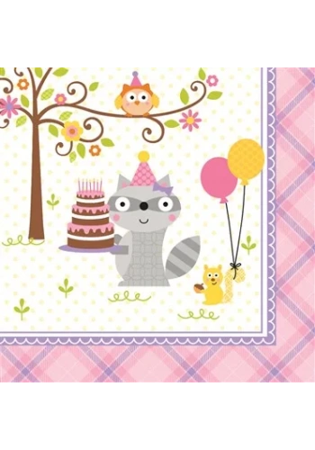 Happy Woodland Pembe Peçete 16 Adet