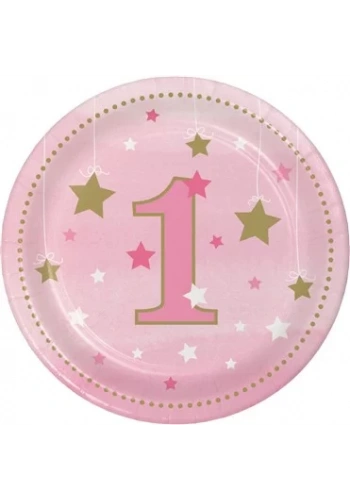 One Little Star Pembe 1 Yaş 8 li Pasta Tabağı
