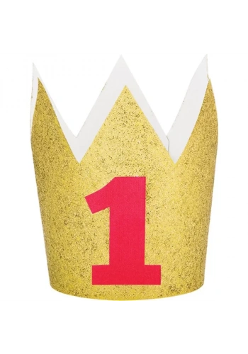 Altın Renk Simli /Kırmızı 1 Yaş Taç 1 Adet
