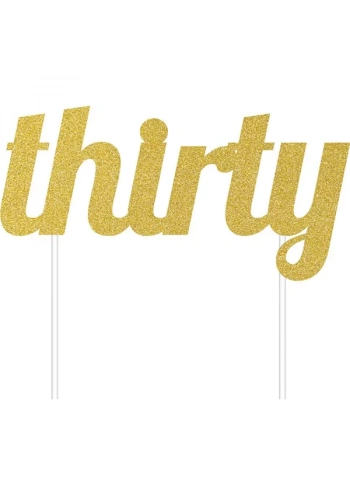 Thirty Simli Altın Renk Pasta-Kek Dekoru