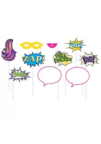 Superhero Girl Fotoğraf Çekme Aksesuarları 10 Adet