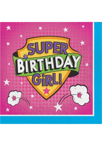 Superhero Girl Happy Birthday 16 lı Peçete