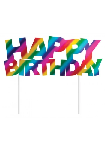 Happy Birthday Renkli Folyo Çubuklu Pasta Yazısı