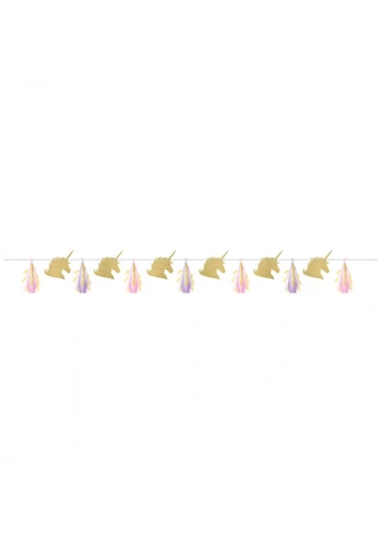 Unicorn Partisi Pırıltılı Püsküllü Garlent Afiş 244 cm