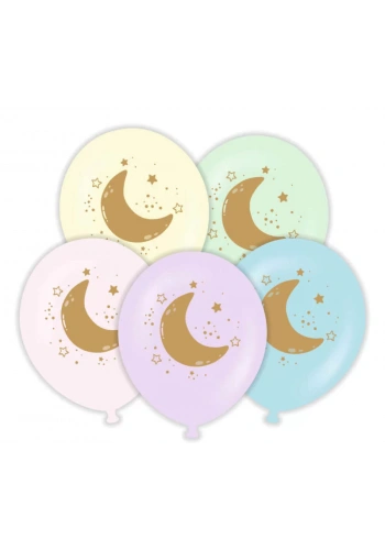 Ay ve Yıldızl Altın Renk Baskılı 6 lı Latex Balon