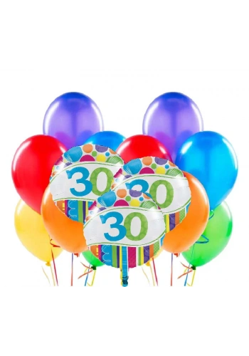 30 Yaş Rengarenk Balon Demeti 23 Adet