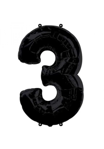 3 Rakamı Siyah Renk Folyo Balon 100 cm