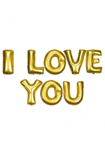 I Love You Altın Renkli Harf Folyo Balon