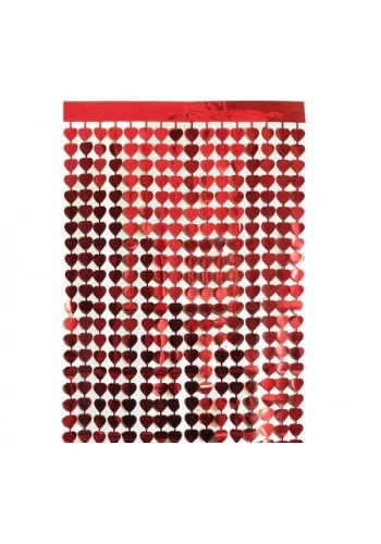 Metalize Kırmızı Kalpli Kapı Perdesi / Duvar Fonu