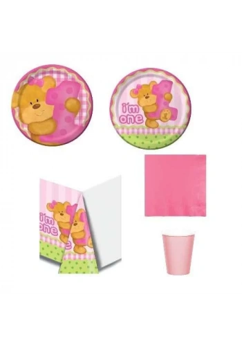 1 Yaş Pembe Ayıcık Parti Seti 8 Kişilik