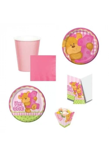 1 Yaş Pembe Ayıcık Parti Seti 8 Kişilik Mısır Kutulu
