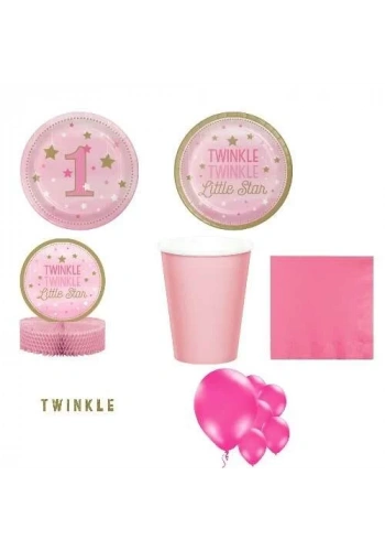 1 Yaş One Little Star Pembe Parti Seti 8 Kişilik