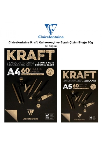 Clairefontaine Kraft Kahverengi ve Siyah Çizim Bloğu 90g 60 Yaprak