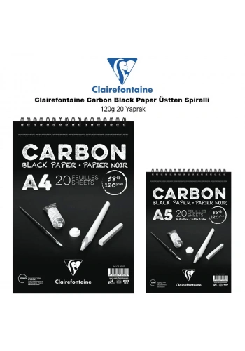 Clairefontaine Carbon Black Paper Üstten Spiralli 120g 20 Yaprak