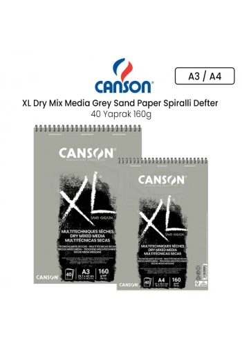 Canson XL Dry Mix Media Grey Sand Paper Spiralli Defter 40 Yaprak 160g