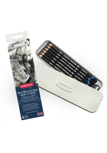 Derwent Watersoluble Sketching Suda Çözünebilen 6lı Kalem Seti Metal Kutu