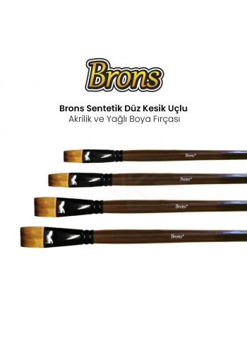 Brons Sentetik Düz Kesik Uçlu Akrilik ve Yağlı Boya Fırçası