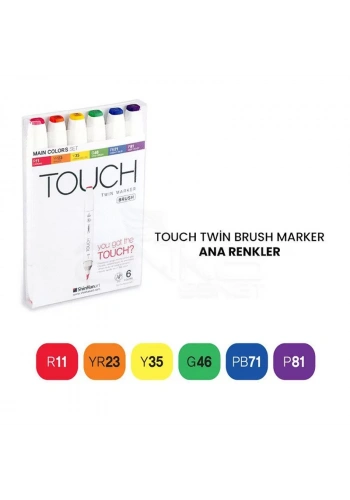 Touch Twin Brush Marker Kalem 6lı Set Ana Renkler