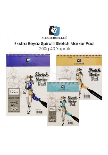 Alex Schoeller Ekstra Beyaz Spiralli Sketch Marker Pad 200g 40 Yaprak