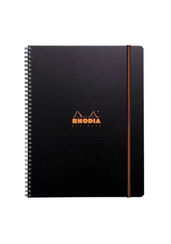 Rhodia Active Çizgili Defter Siyah İç Cepli Spiralli 90g 80 Yaprak 225x297mm