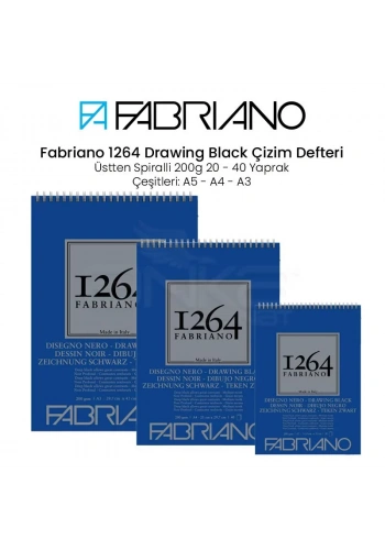 Fabriano 1264 Drawing Black Paper Siyah Çizim Defteri Üstten Spiralli 200g