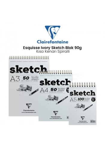 Clairefontaine Esquisse Ivory Sketch Blok 90g Kısa Kenarı Spiralli
