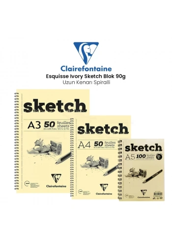 Clairefontaine Esquisse Ivory Sketch Blok 90g Uzun Kenarı Spiralli