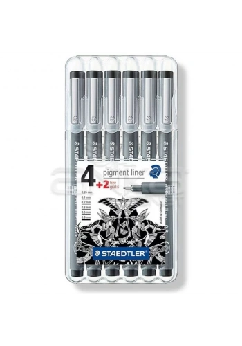 Staedtler Pigment Liner Siyah Çizim Kalemi 4+2 Set