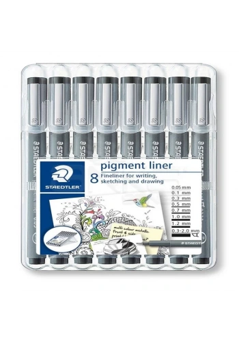 Staedtler Pigment Liner Siyah Çizim Kalemi 8li Set