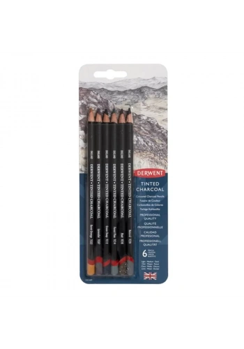 Derwent Tinted Charcoal Sulandırılabilen Renkli Füzen Kalem 6lı Set