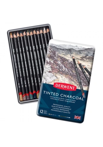 Derwent Tinted Charcoal Sulandırılabilen Renkli Füzen Kalem 12li Set