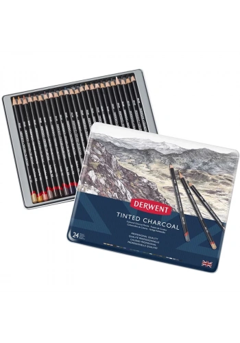 Derwent Tinted Charcoal Sulandırılabilen Renkli Füzen Kalem 24lü Set