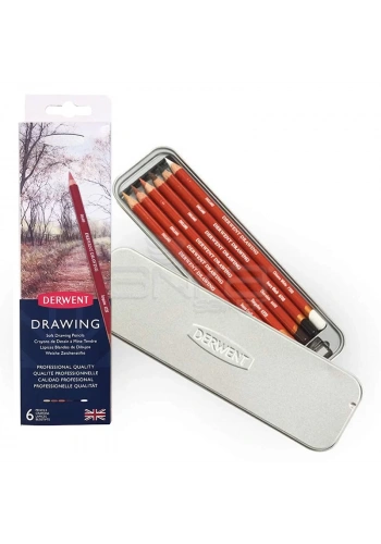 Derwent Drawing Yağlı Eskiz Kalemi 6lı Set Metal Kutu