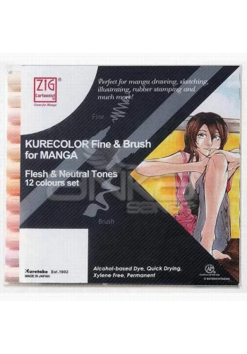 Zig Kurecolor Fine & Brush for Manga 12li Set Neutral Tones