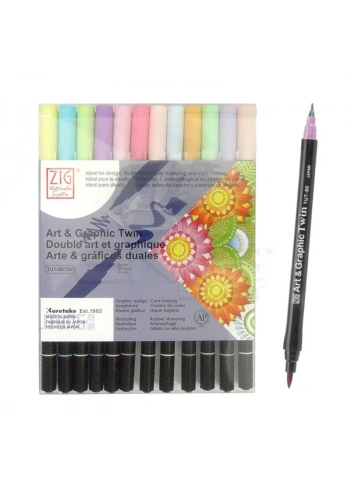 Zig Art & Graphic Twin Brush Pen Çift Uçlu Çizim Kalemi 12li Set Pastel - TUT-80/12VPA