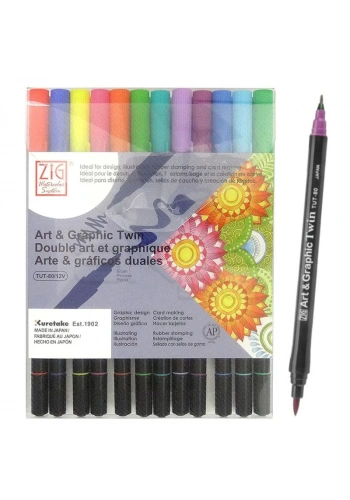 Zig Art & Graphic Twin Brush Pen Çift Uçlu Çizim Kalemi 12li Set Bright - TUT-80/12VBR