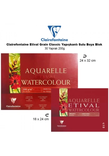 Clairefontaine Etival Grain Classic Yapışkanlı Sulu Boya Blok 30 Yaprak 200g