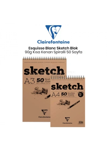 Clairefontaine Esquisse Blanc Sketch Blok 90g Kısa Kenarı Spiralli 50 Yaprak