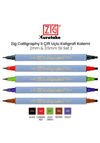 Zig Calligraphy II Çift Uçlu Kaligrafi Kalemi 2mm & 3.5mm 5li Set 2