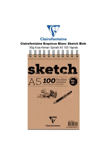 Clairefontaine Esquisse Blanc Sketch Blok 90g Kısa Kenarı Spiralli A5 100 Yaprak