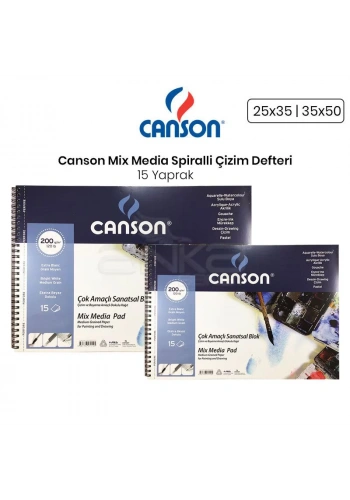 Canson Mix Media Spiralli Çizim Defteri 15 Yaprak 200g