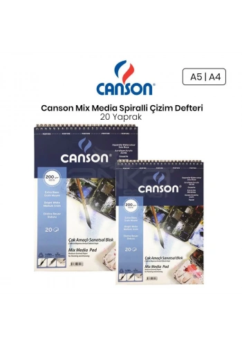 Canson Mix Media Spiralli Çizim Defteri 20 Yaprak 200g
