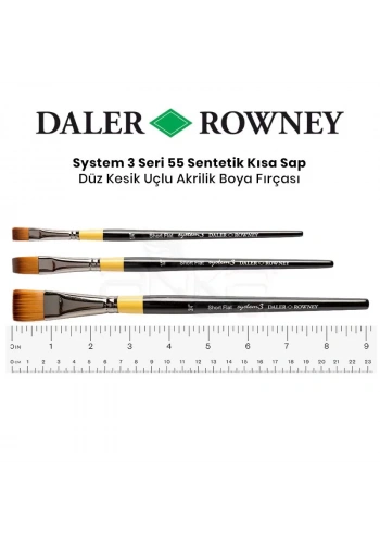 Daler Rowney System 3 Seri 55 Sentetik Kısa Sap Düz Kesik Uçlu Fırça