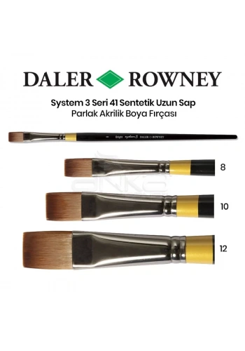 Daler Rowney System 3 Seri 41 Sentetik Uzun Sap Parlak Fırça