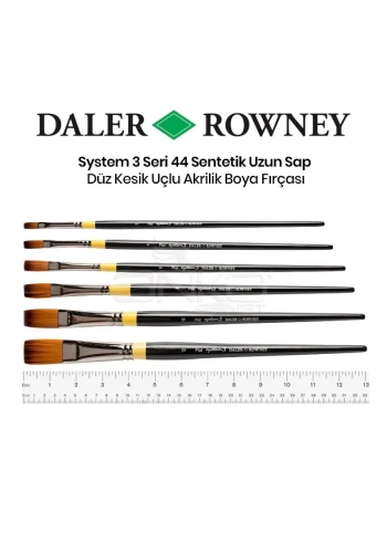Daler Rowney System 3 Seri 44 Sentetik Uzun Sap Düz Kesik Uçlu Fırça