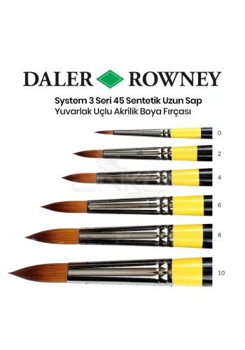 Daler Rowney System 3 Seri 45 Sentetik Uzun Sap Yuvarlak Uçlu Fırça
