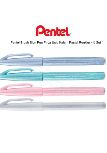 Pentel Brush Sign Pen Fırça Uçlu Kalem Pastel Renkler 4lü Set 1