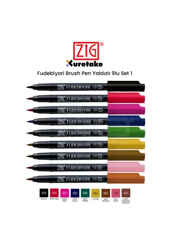 Zig Fudebiyori Brush Pen 9lu Set 1