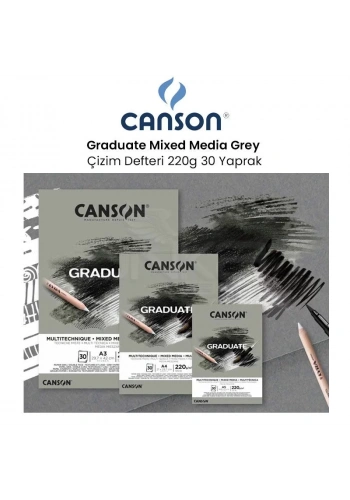 Canson Graduate Mixed Media Grey Çizim Defteri 220g 30 Yaprak